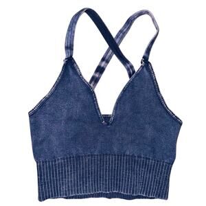 Free People FP Movement Good Karma Super Plunge Crop Bra Indigo
